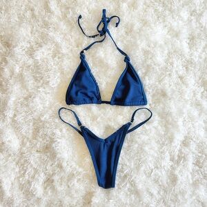 NWOT Navy teal thong high leg Brazilian Bikini Kulani bydee oneone vIX frankies
